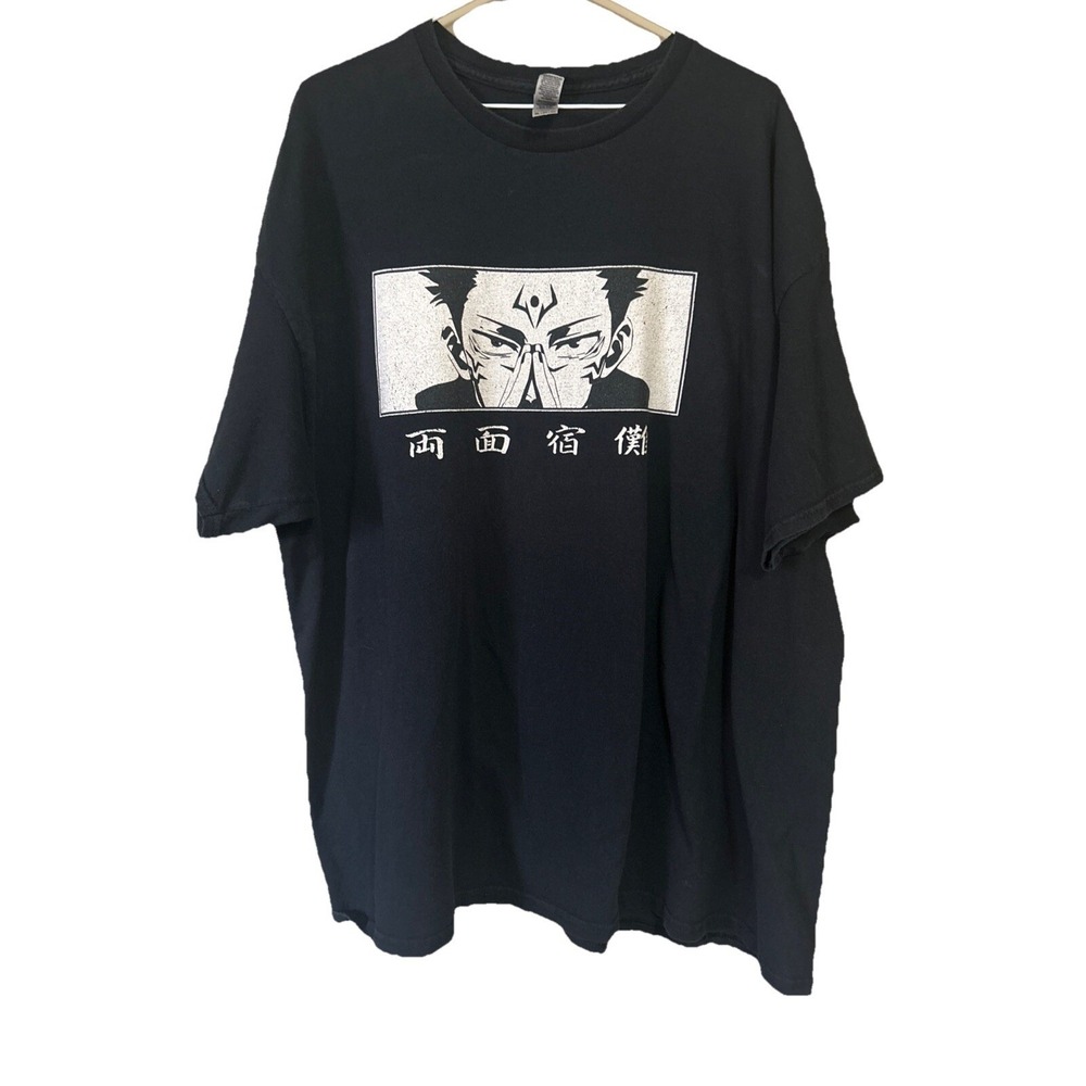 Jujutsu Kaisen Anime Black & White Faded‎ Black Short Sleeve T-Shirt 2XL RELAXED